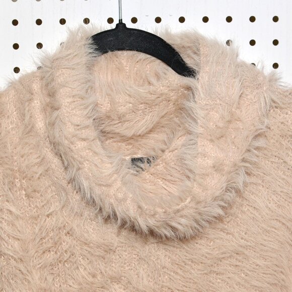 Express Women's Large Oversized Faux Fur Slouch Cowl Turtleneck Sweater - Picture 4 of 12